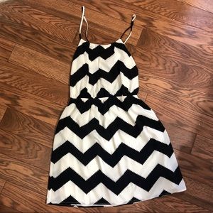 Black and white chevron knee length dress